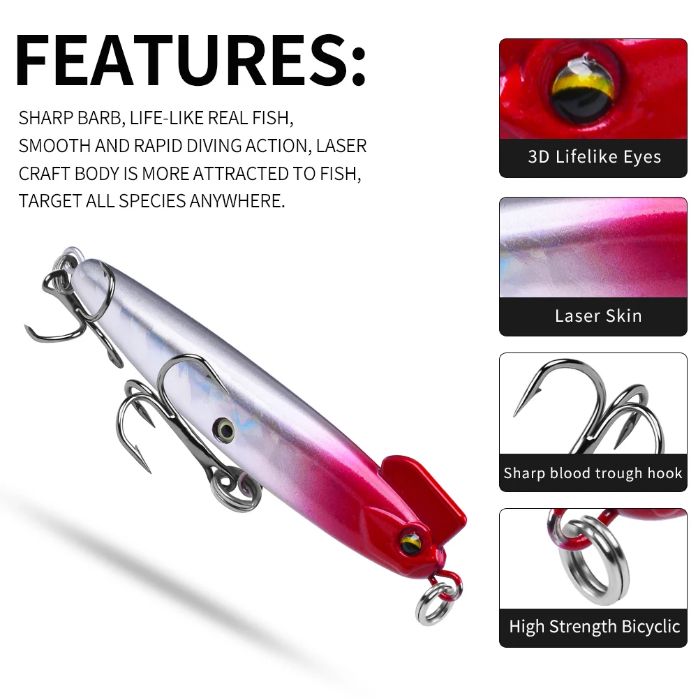 Proberos 1/6 Uds señuelo de pesca tipo lápiz, acción de buceo rápida y suave que se hunde, cabeza de jiging láser es más atractiva al señuelo de boca armada - imagen 3
