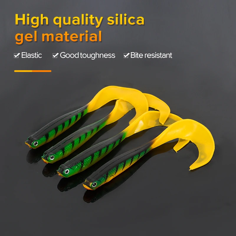Señuelos de Pesca de cola larga, cebo blando de silicona Artificial 3D, Wobblers para carpa, Lucio, trucha, 12,5 cm, 6,5g, 4 unidades - imagen 5