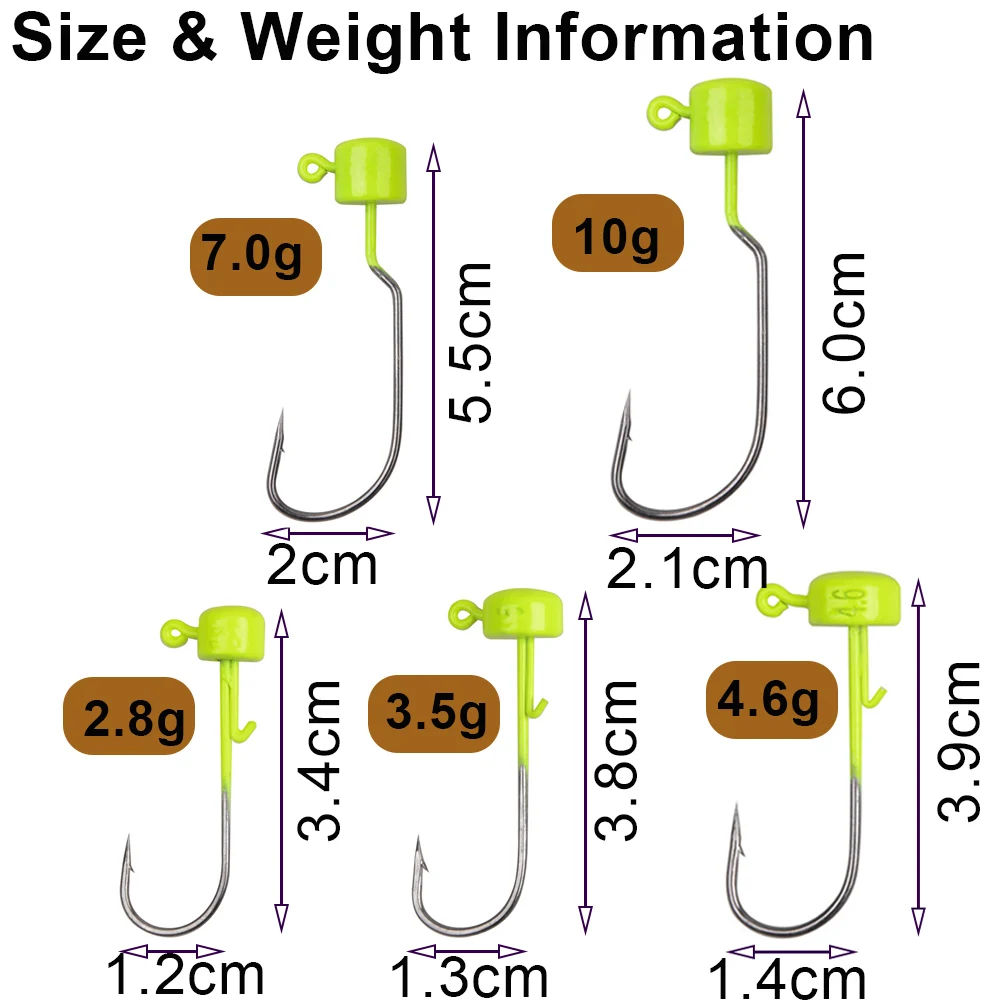 Anzuelos De Seta para pesca de lubina, aparejos de pesca de gusano blando, 25 piezas, Kits de cabeza de plantilla, finura, 2,8g, 3,5g, 4,6g, 7g, 10g - imagen 4