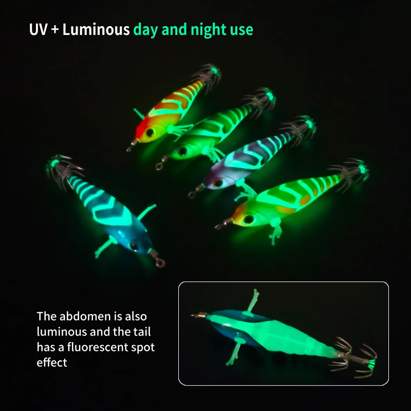 Cebo de calamar luminoso, 8cm, 5,2g, Webfoot Artificial, pulpo, Egi, señuelo, sepia, calamar, anzuelo, equipo de Calamari, accesorios marinos - imagen 5