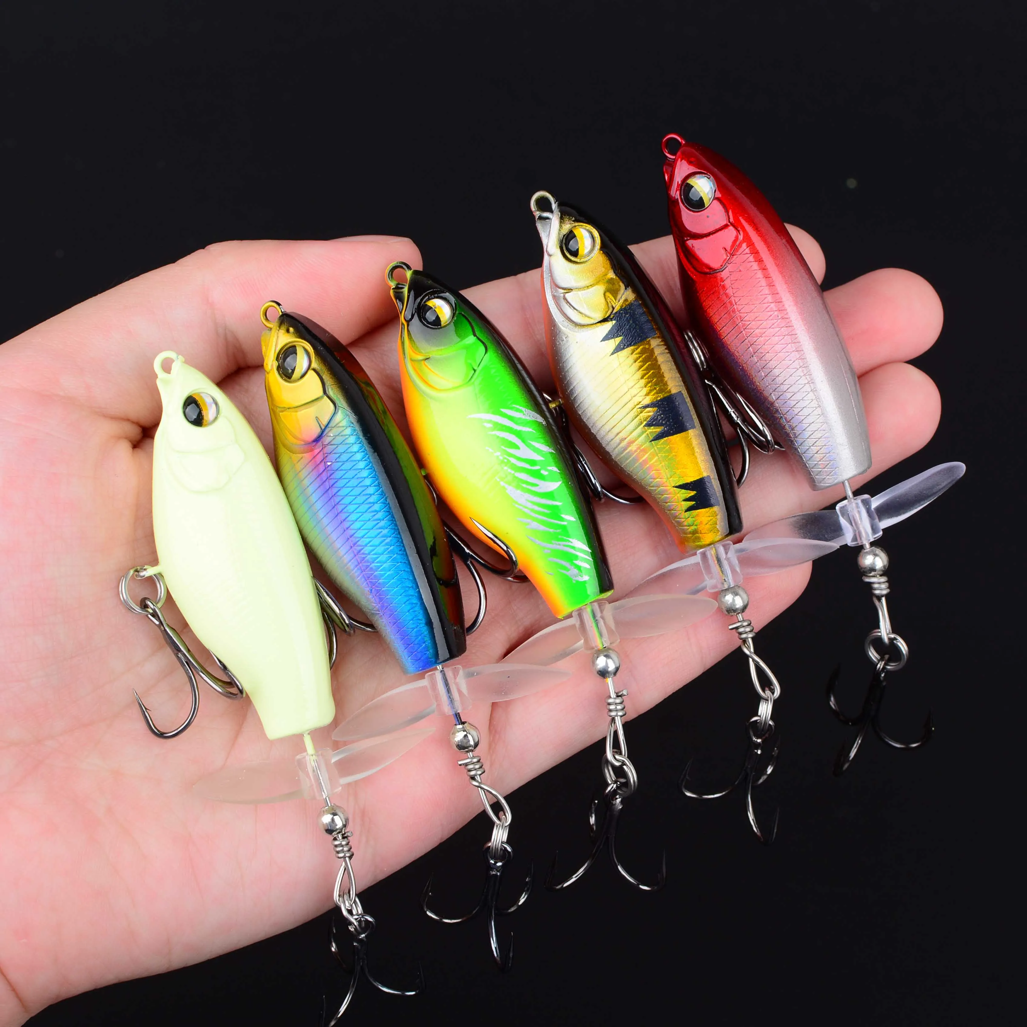 5Pcs Quality Whopper Plopper Wobblers Topwater Popper Fishing Lure Hard Bait Rotating  Tail Fishing Tackle