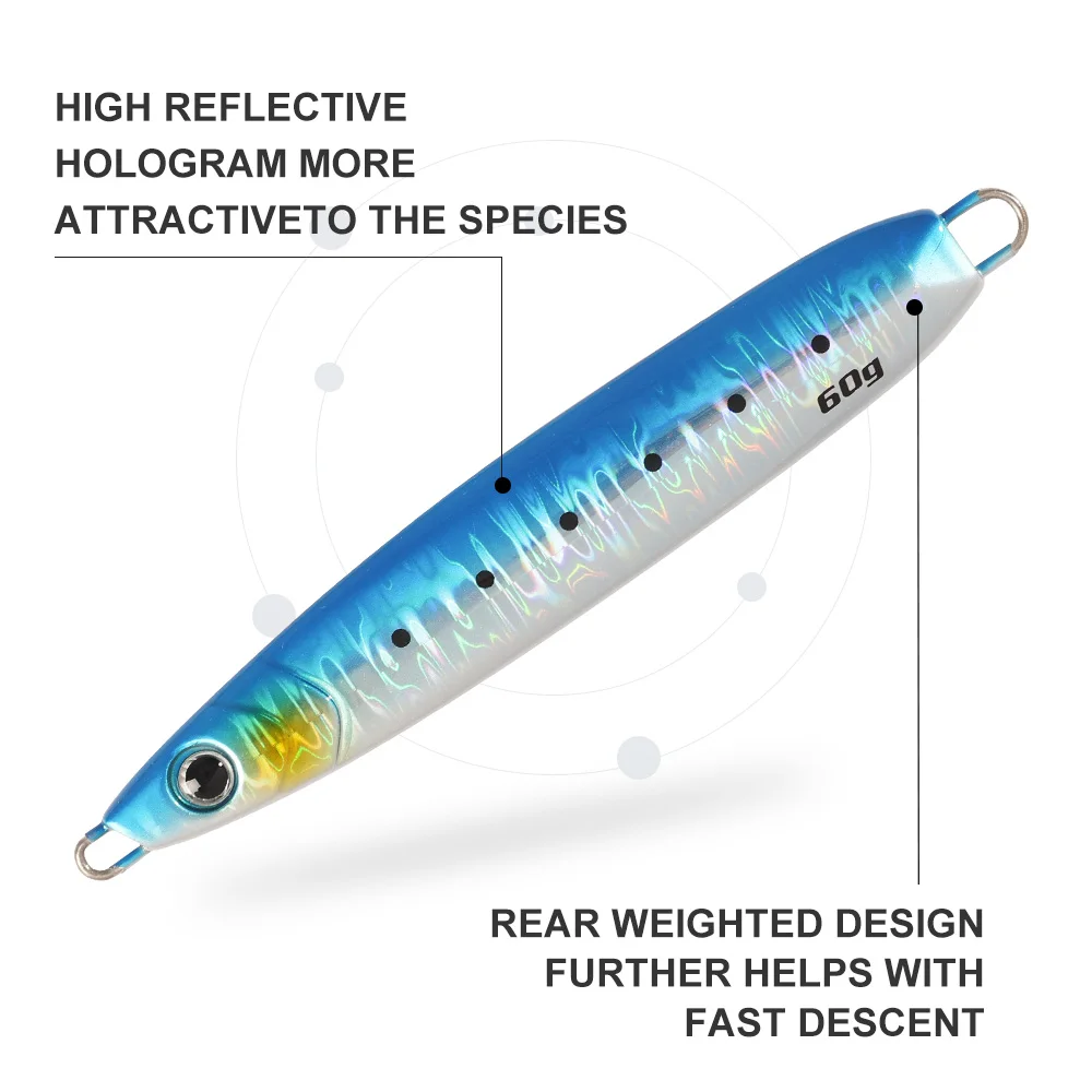 JIGGINGPRO 60g plantillas lentas plantillas de Metal brillantes señuelo de pesca de mar aparejos de pesca de agua salada señuelo de Jigging - imagen 3