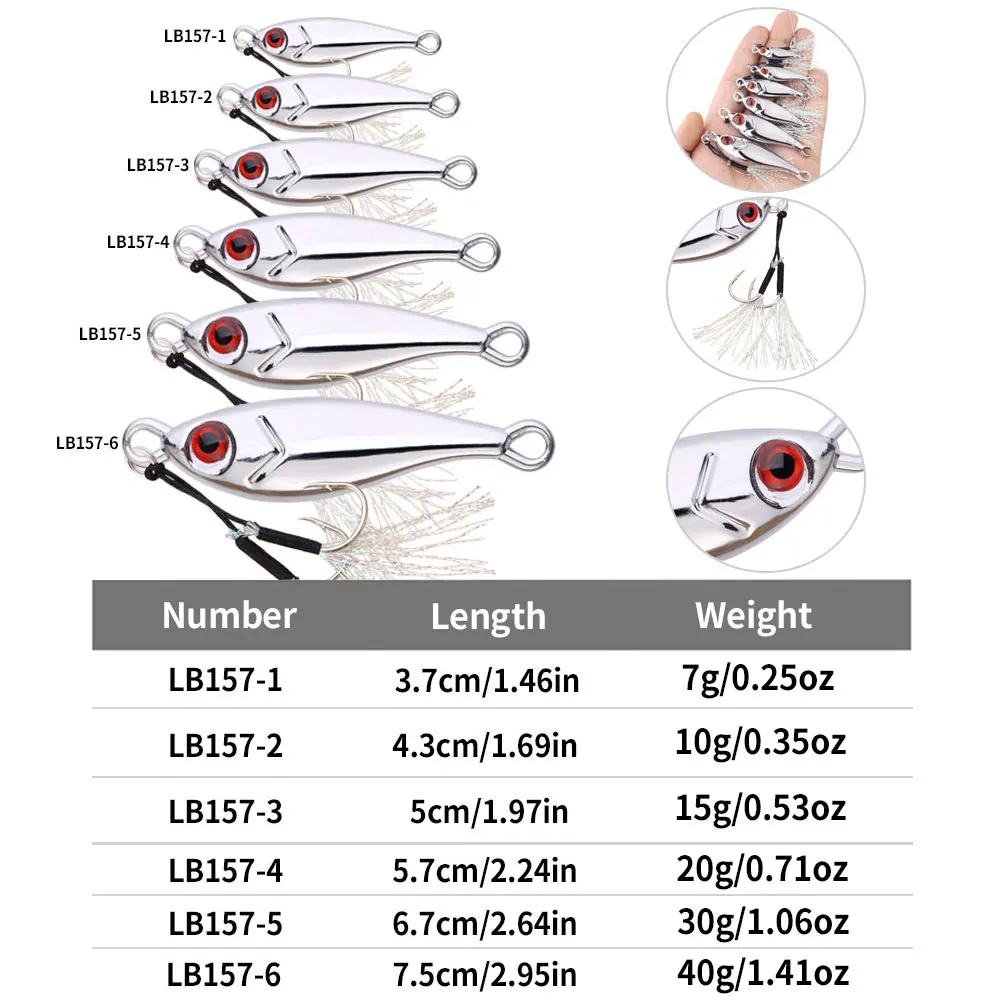 10g 15g 20g 30g 40g 60g1PC cuchara plantillas de Metal cebo Señuelos de pesca plateados con ganchos señuelo de pesca galvanizado cebo caballa lubina