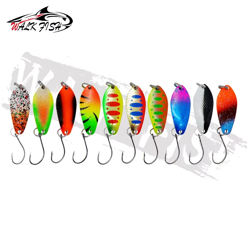 WALK FISH-cebo de pesca giratorio, 1 Uds., 30mm, 2,5g, lentejuelas de colores, cuchara de Metal multicolor, señuelo para trucha, barra blanca, señuelo Artificial - imagen 5