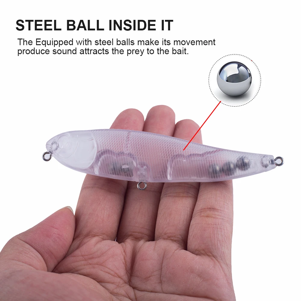 Hanlin-Cebo de lápiz de plástico duro, cebo Artificial sin pintar, cuerpo transparente para aparejos de pesca, 10/20 piezas, 10CM, 12G - imagen 4