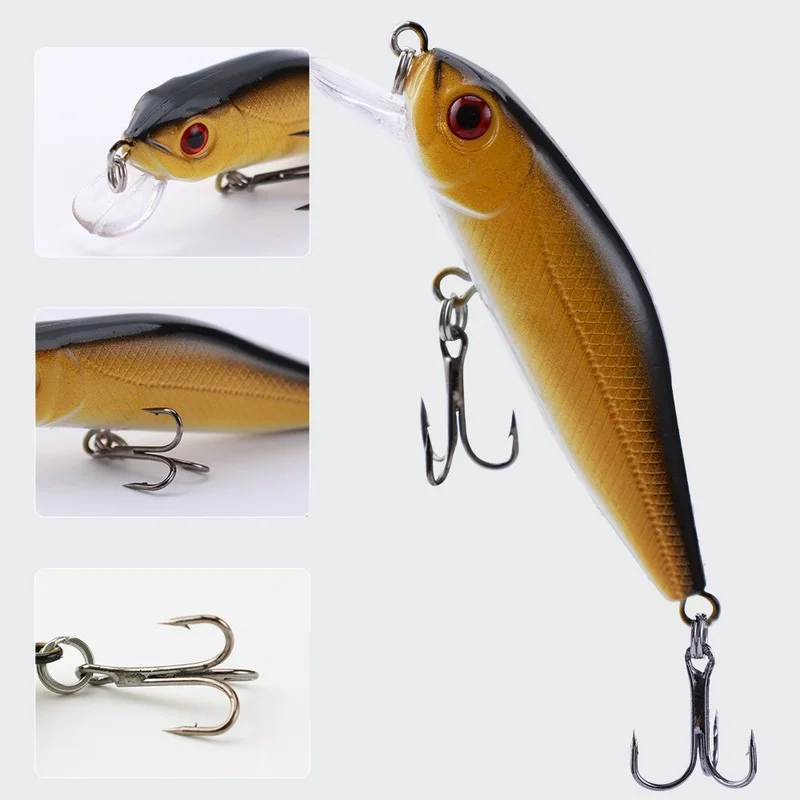 Señuelo de pesca de pececillo flotante, 1 piezas, 60mm, 4g, ojos 3D, Crankbait Wobbler, cebo duro de plástico Artificial, aparejos de pesca - imagen 2