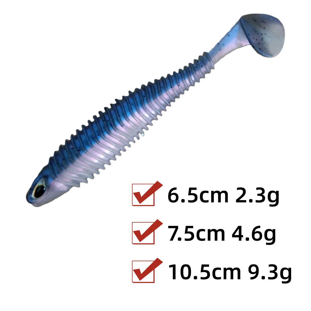 10 Uds. Señuelos blandos grandes 6,5 cm 7,5 cm 10,5 cm cola en T gusano Pesca de carpa Swimbait equipo cebo de silicona - imagen 3