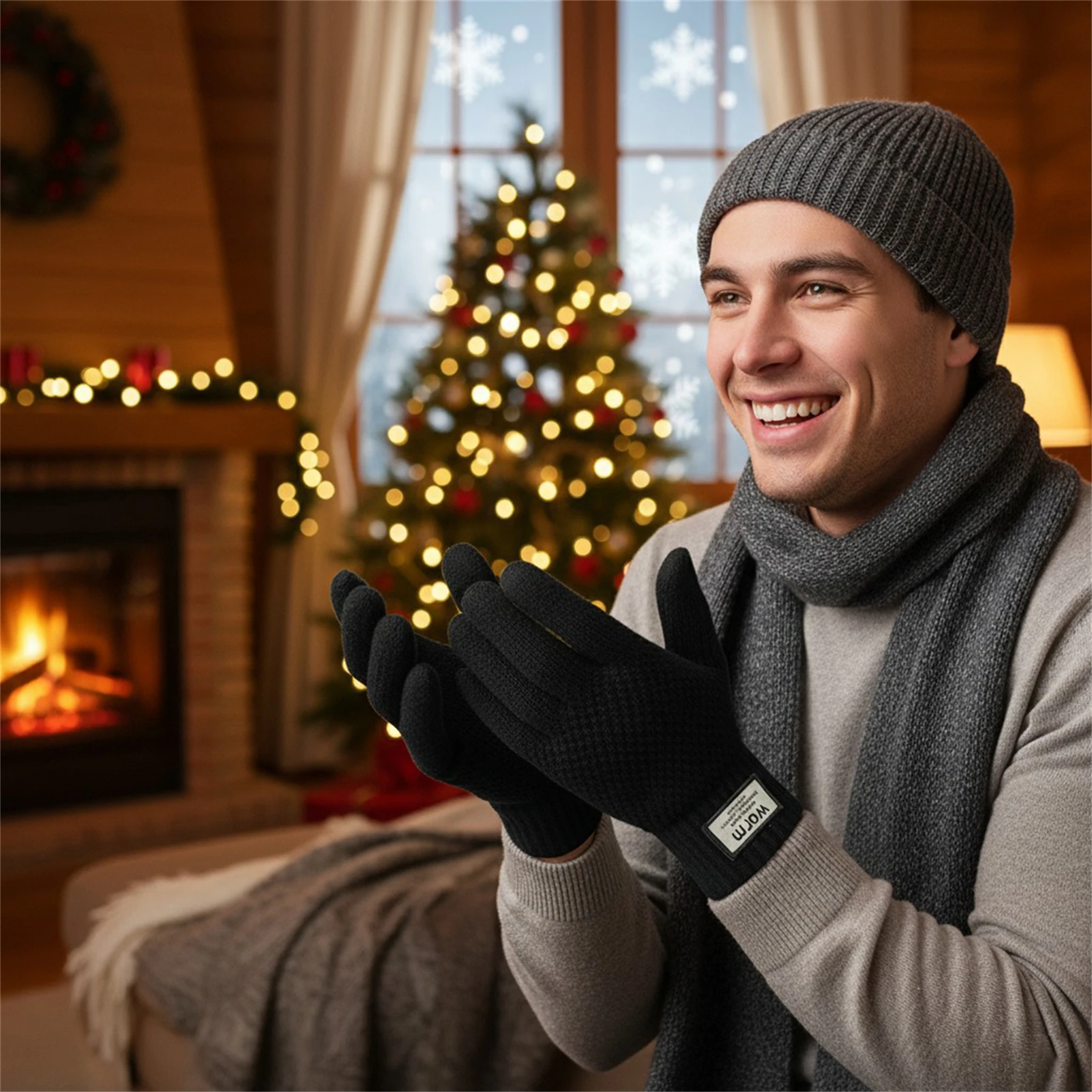 Guantes de ciclismo para hombre, cálidos guantes de punto con pantalla táctil y forro polar, patrón de piña para ciclismo, actividades al aire libre, invierno - imagen 2