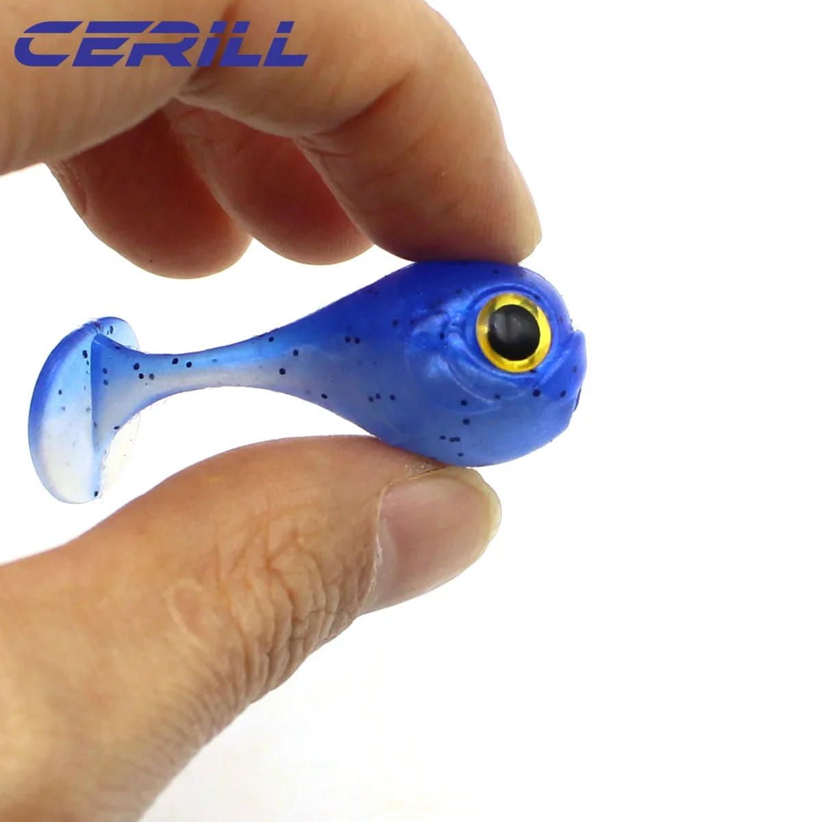 Cerill 5 uds 45mm 3g cabeza grande ojos 3D cola de paleta simulación suave señuelo de pesca doble Color Artificial Jigging silicona Swimbait - imagen 5