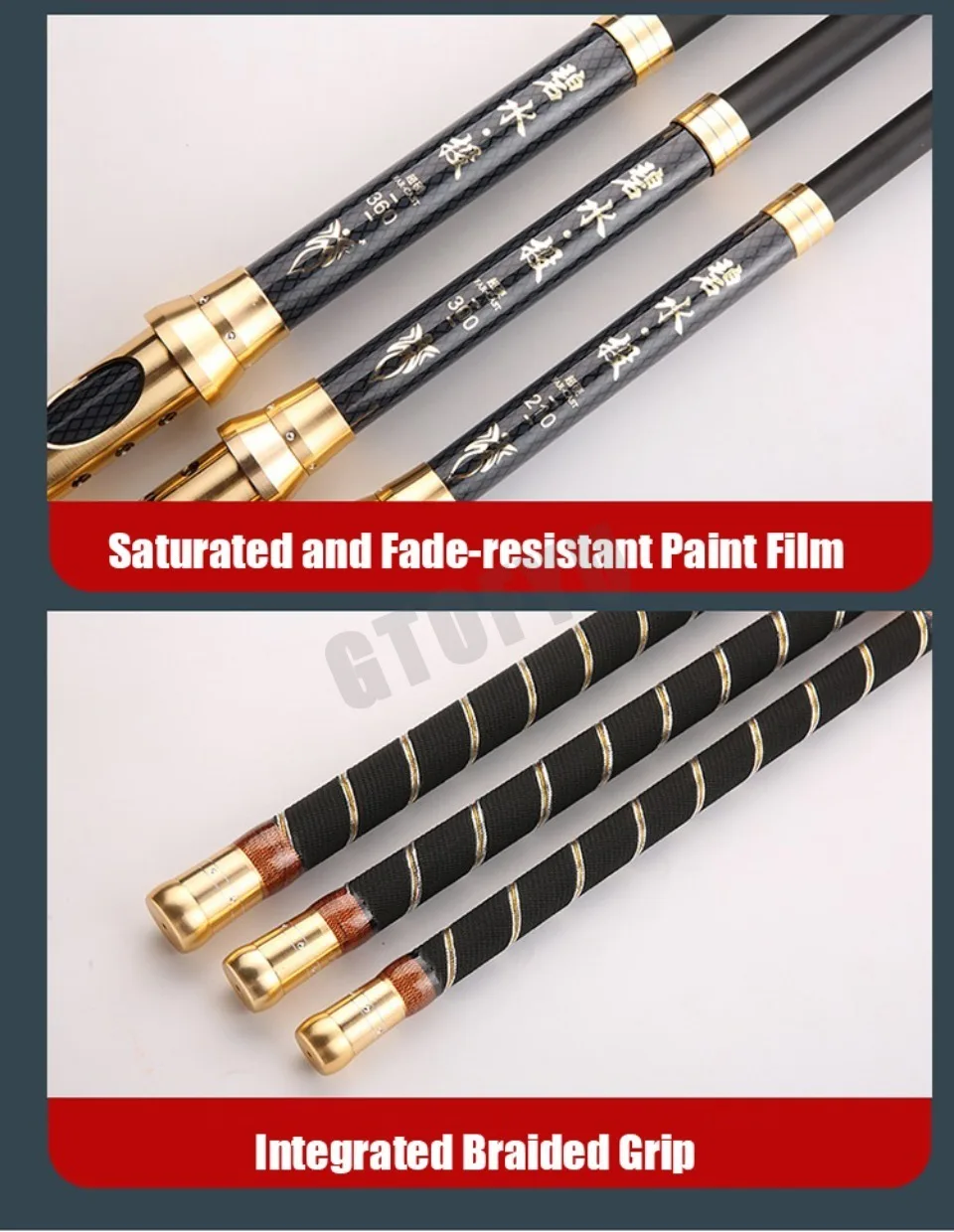 Candas de pesca elegantes y duraderas con empuñaduras trenzadas integradas y película de pintura de alta calidad