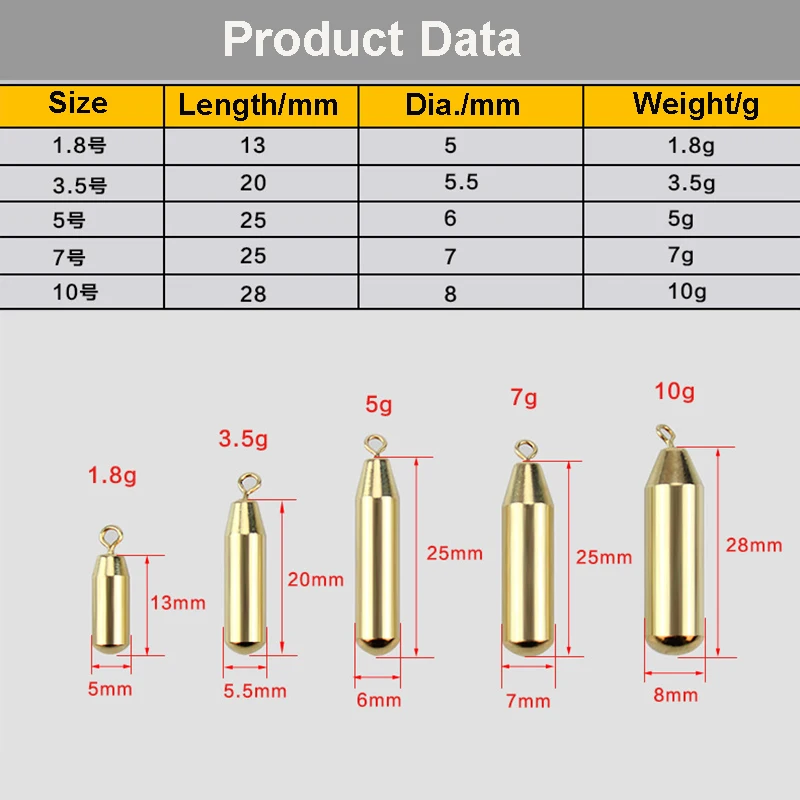 100 Uds pesas de Pesca plomos 1,8g 3,5g 5g 7g 10g pesas de Pesca deslizamiento de latón suministros de Pesca accesorios Pesca - imagen 4