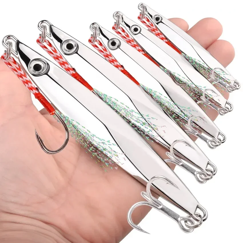 20 piezas Señuelos de Pesca de plantilla de Metal 30g 40g 60g Crankbait Jig cuchara Wobbler cebo Señuelos de Pesca de Mar Pesca plateado - imagen 4