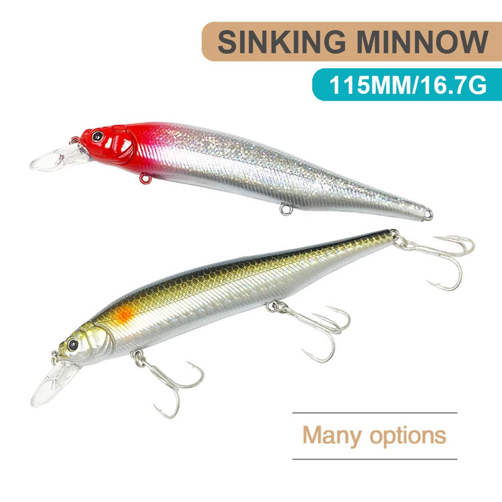 11,5 cm 16,7g señuelo de pesca Minnow Wobbler fundición larga hundimiento cebo duro Artificial pesca en agua de mar cebo falso para lubina MN705 - imagen 2