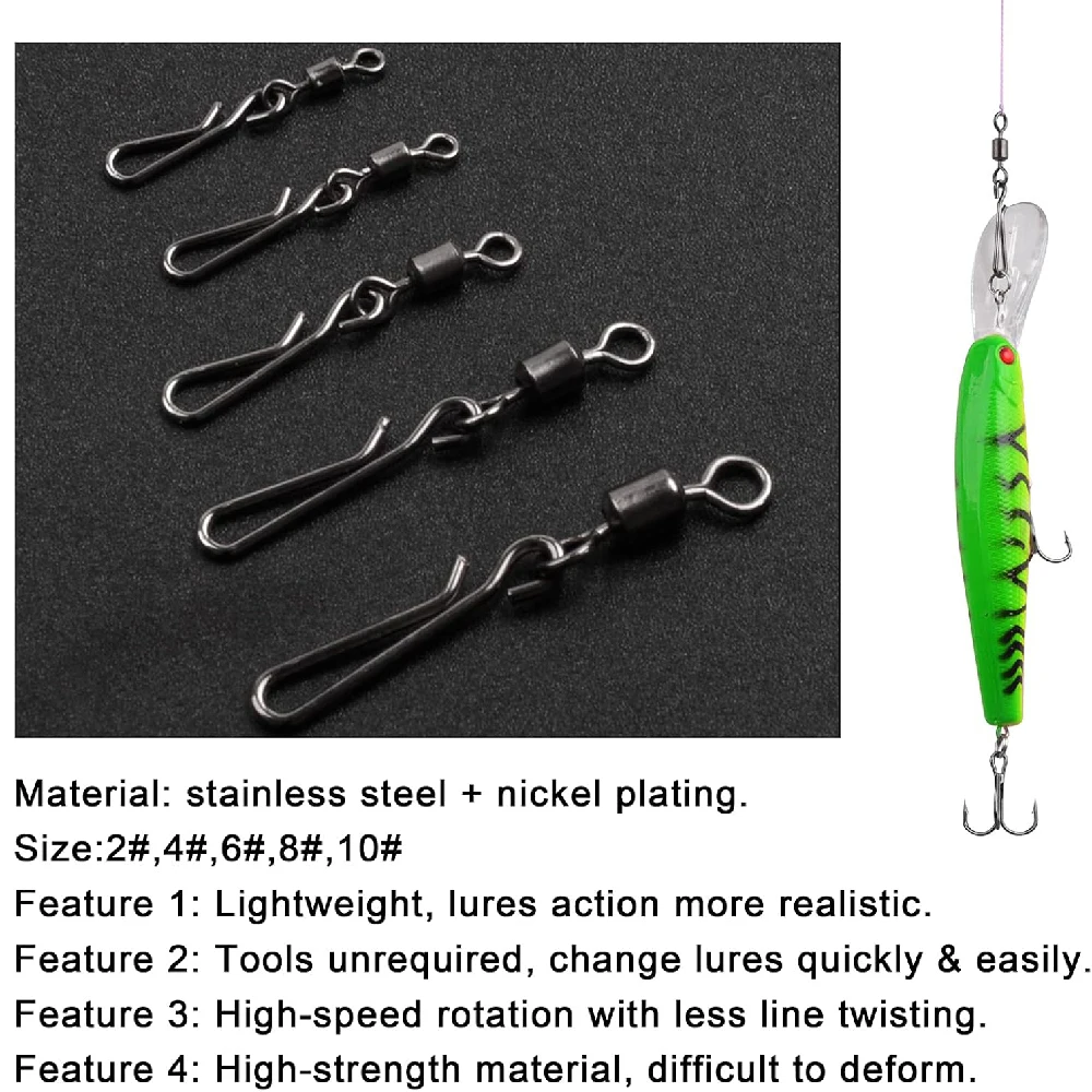 50 Uds. De broches giratorios de pesca de cambio rápido, conector de pesca rápido, giratorios y Clips de velocidad, accesorios para aparejos de pesca de carpa - imagen 5