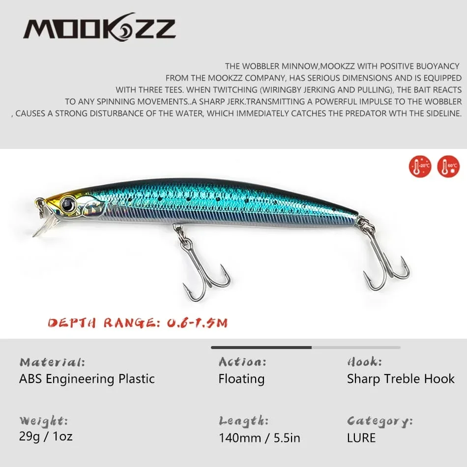 MOOKZZ-señuelo de pesca flotante MINNOW, 140MM, 29G, 120MM, 19G, cebo duro - imagen 2
