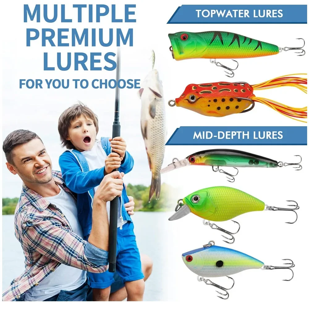 Aparejos de pesca de 110 piezas, caja de aparejos de pesca con plomo, anzuelos giratorios, señuelo de líder a presión, juego de aparejos de pesca para regalar - imagen 3