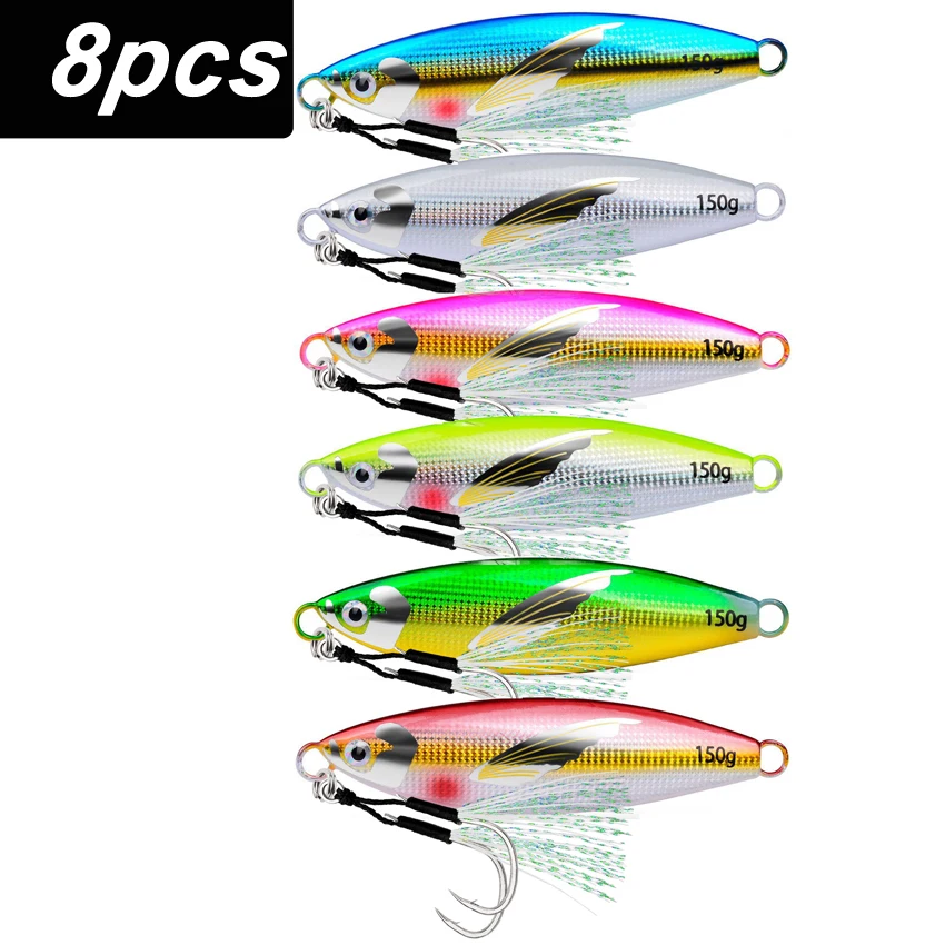 Señuelo duro de hundimiento lento para pesca, cebo Artificial plano, aparejos de fundición larga, 6 piezas, 30g, 40g, 60g, 80g, 100g, 120g - imagen 5