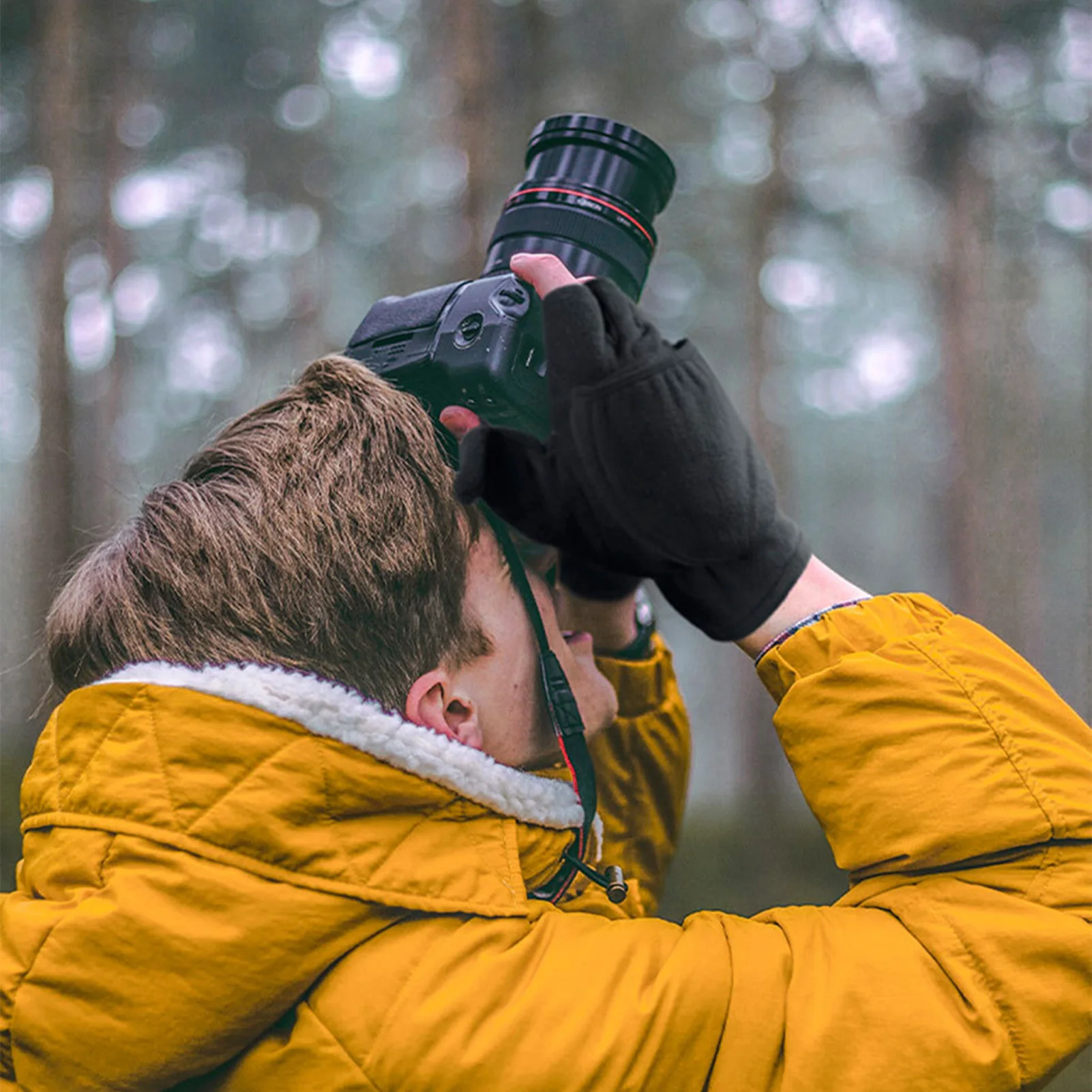 Guantes cálidos de lana para ciclismo, manoplas de felpa gruesas y cálidas para invierno, para ciclismo, esquí, Camping, guantes con pantalla táctil de medio dedo - imagen 4