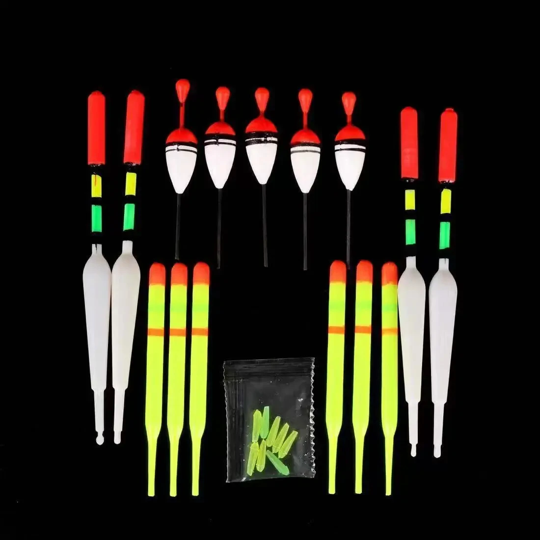 15 piezas de boyas de pesca verticales con tamaños mixtos de mar y goma, colores luminiscentes para accesorios de herramientas de pesca al aire libre - imagen 2