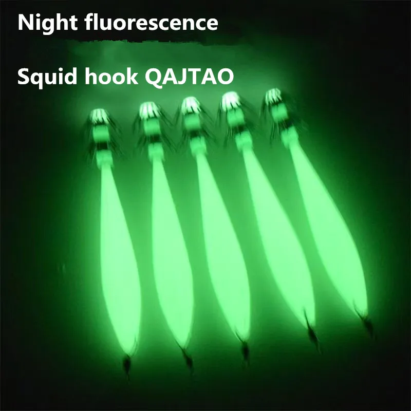 5 juegos de anzuelos de calamar fluorescentes luminiscentes, anzuelos de pesca, anzuelos de cebo, anzuelos de calamar, cebo de tentación, suministros de aparejos de pesca - imagen 5