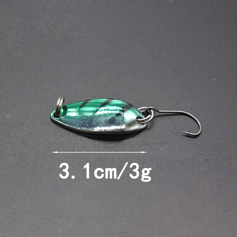 OUTKIT 6 unids/lote 3g 3, cm aparejos de pesca cebo de pesca cuchara de Metal señuelo cebo para trucha cucharas de lubina pequeña cuchara giratoria de lentejuelas duras