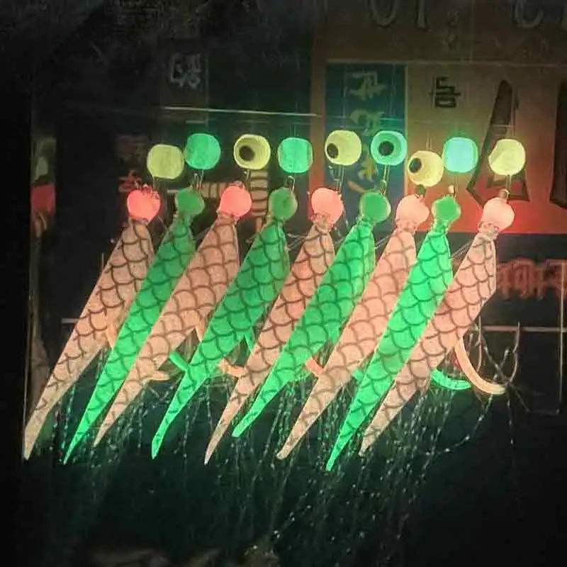 6/9 anzuelos Sabiki Rigs Señuelos de pesca de agua salada aparejos de cebo piel de pescado Real gancho de cuerda caballa que brilla en la oscuridad Flash Sabiki Rigs - imagen 3