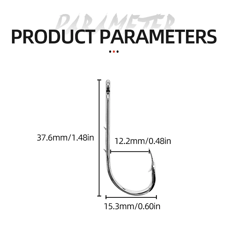 50 unids/caja anzuelo de marea 92247 anzuelo de pescado de pico torcido doble backspinal mango largo anzuelo de pesca con púas equipo a granel de acero alto en carbono - imagen 5