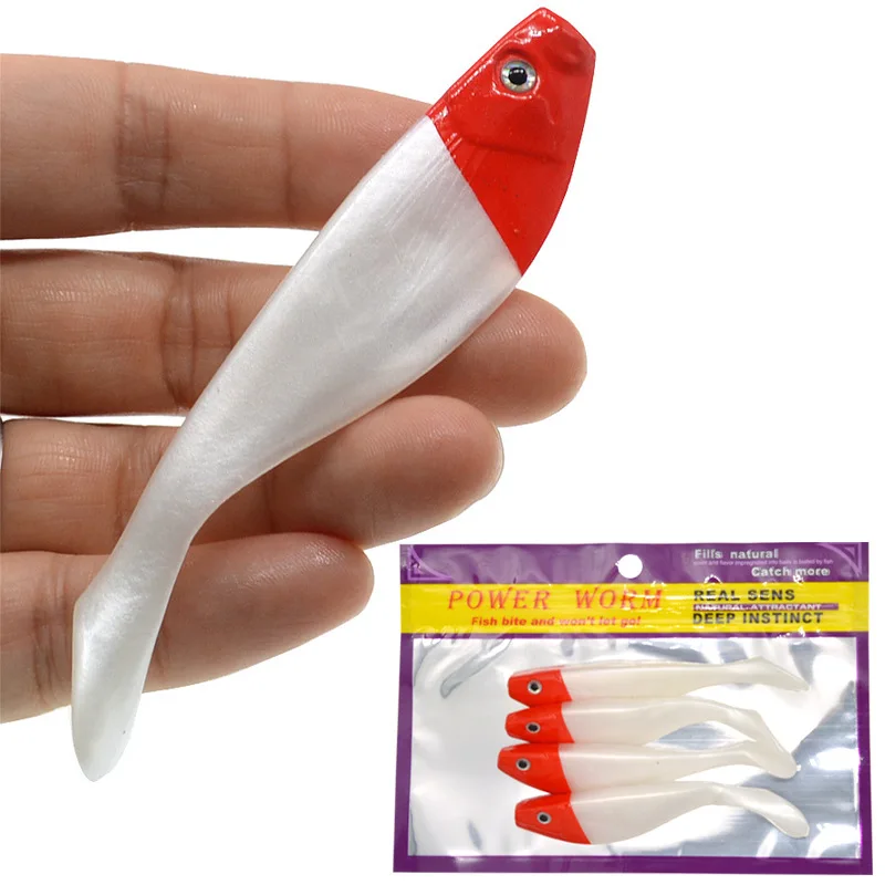 Señuelo de pesca biónico con cabeza roja y cuerpo blanco para vinilos