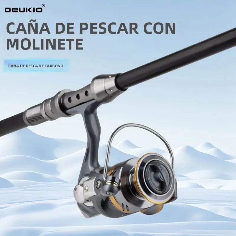 DEUKIO Combo Caña y Carrete Telescópica Spinning Agua Salada Dulce