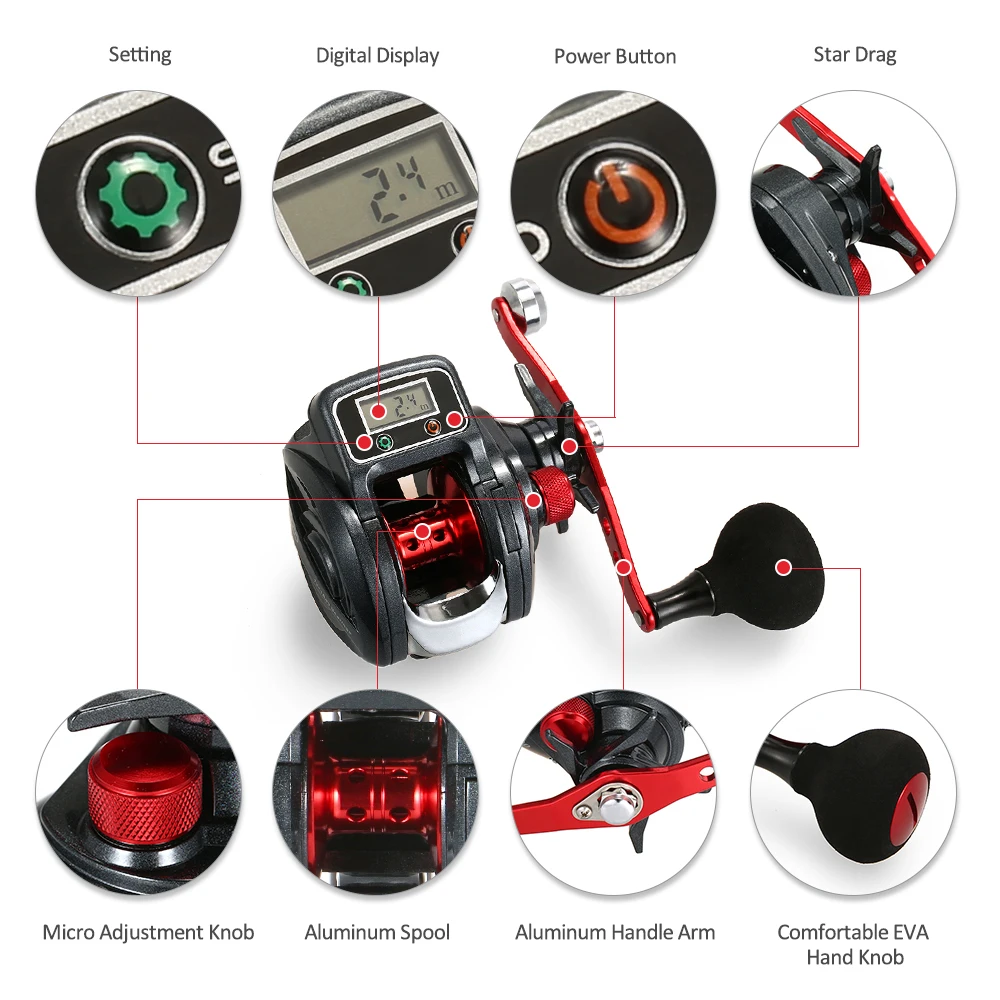 Carrete de Pesca con pantalla Digital, mano izquierda/derecha, contador de línea de perfil bajo, equipo de aparejos de Pesca con Carretilha Pesca 6,3: 1 13 + 1BB - imagen 3