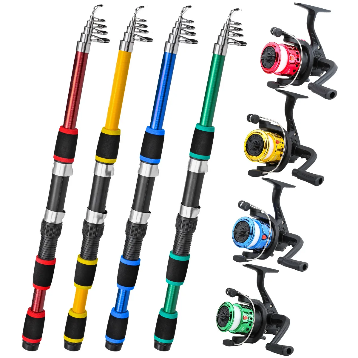 Juego de cañas de pescar, kits combinados de cañas de pescar y carretes giratorios, cebos de caña giratoria telescópica de 1,8 M, juego de señuelos, anzuelos de equipo de pesca de viaje - imagen 4