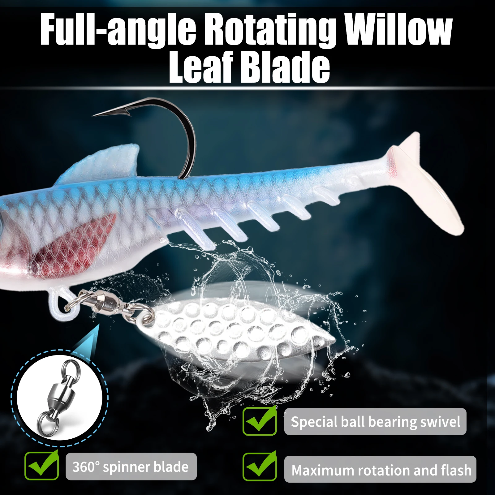 Señuelos de pesca de 9KM Swimbait Jig Head Spinners de agua salada señuelo de plástico suave de silicona con hoja para agua dulce - imagen 5