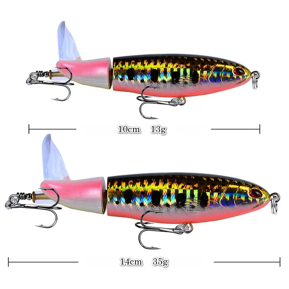1 Uds 10cm 14cm Topwater Spinner señuelo de pesca Popper lápiz Artificial cebo duro hélice cola giratoria aparejos de pesca Swimbait - imagen 5
