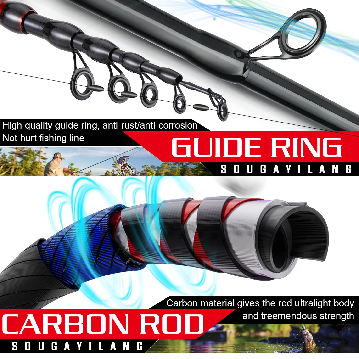 Sougayilang Combo pesca – Caña carbono y carrete 5.2:1 profesional - imagen 4