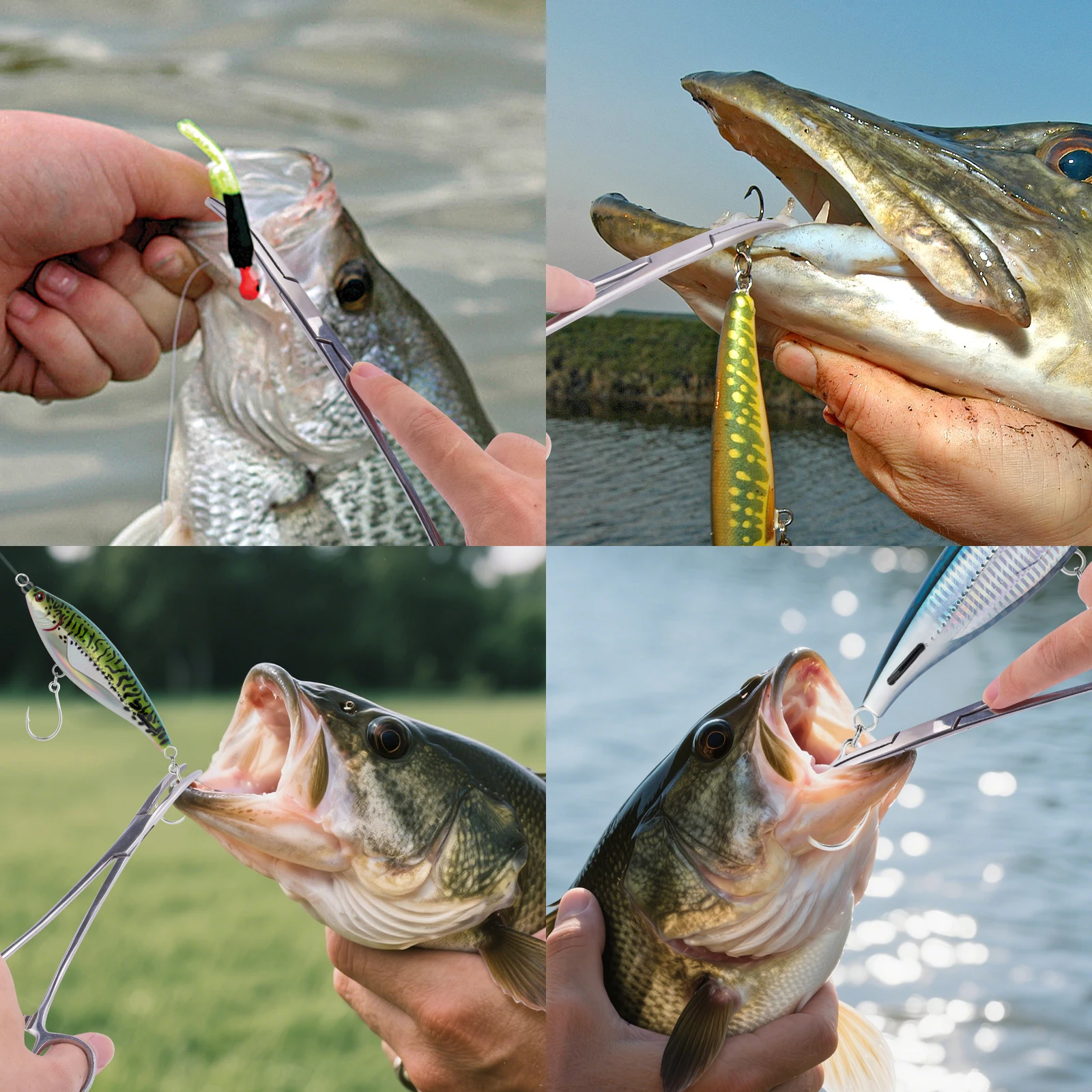 Fórceps de pesca en acero inoxidable rectos y curvos con cordón retráctil - imagen 5
