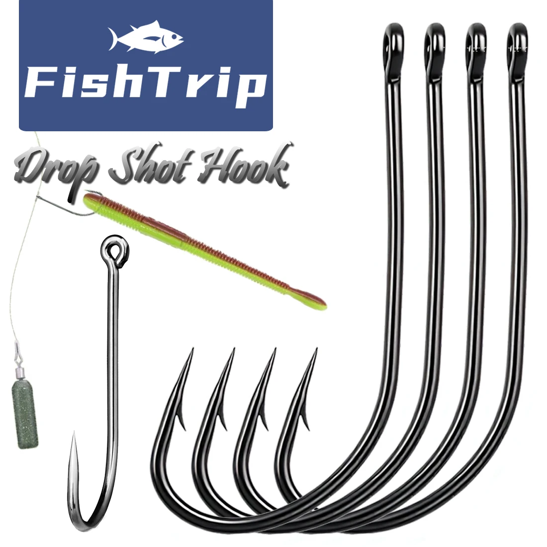 FishTrip-anzuelo de caña larga para pesca de lubina, anzuelo de cebo de gusano suave forjado, aparejo loco/Neko para agua dulce y salada, 25-50 Uds. - imagen 2