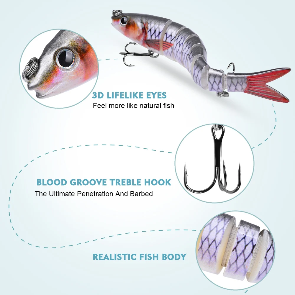 Proberos-señuelos de pesca Wobblers que se hunden, Crankbait articulado, Swimbait, cebo Artificial duro de 8 segmentos para aparejos de pesca - imagen 4