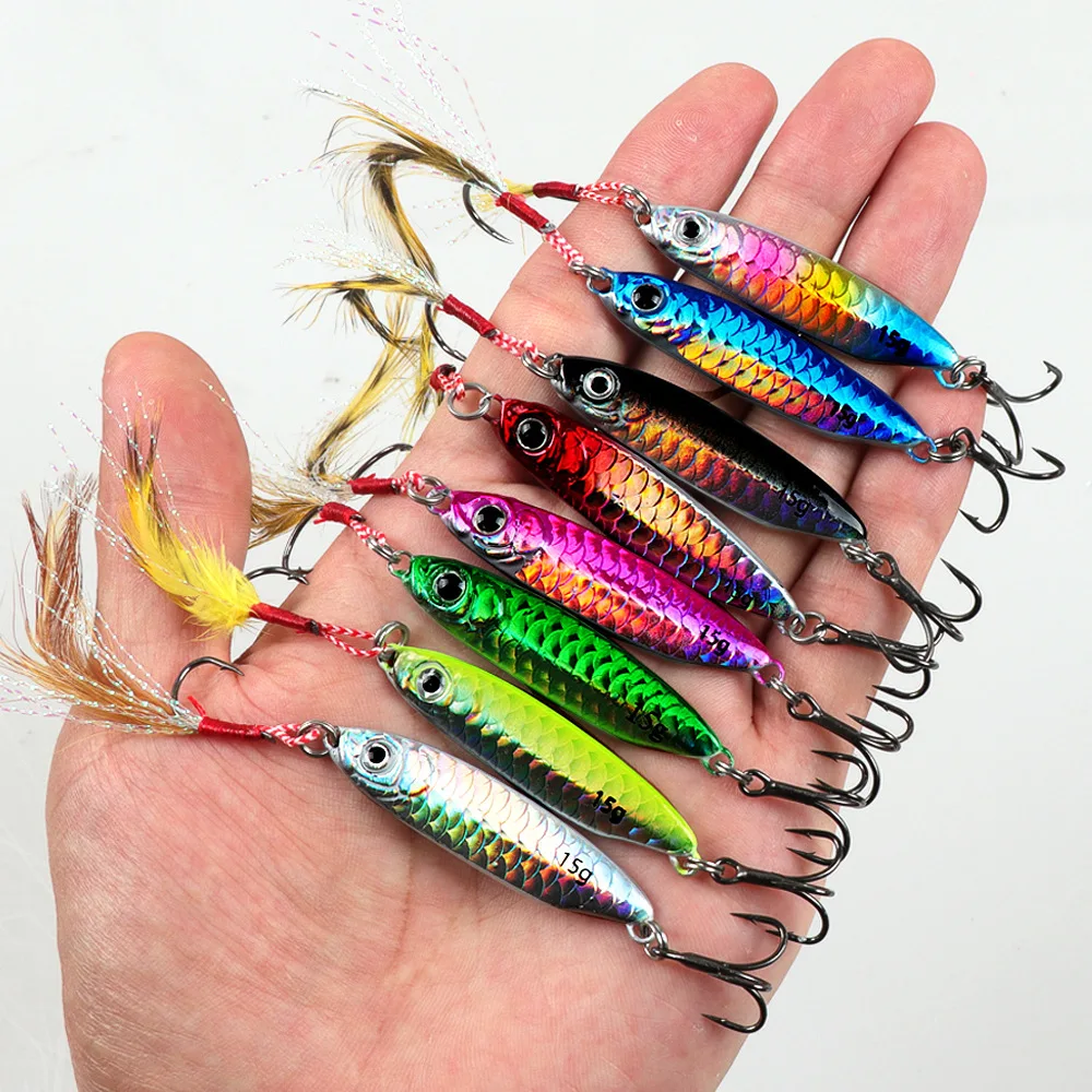Señuelo de pesca de 7g/10g/15g/20g/30g, anzuelo Jigging, cebo giratorio de pesca, plantilla de Metal láser, cuchara - imagen 4