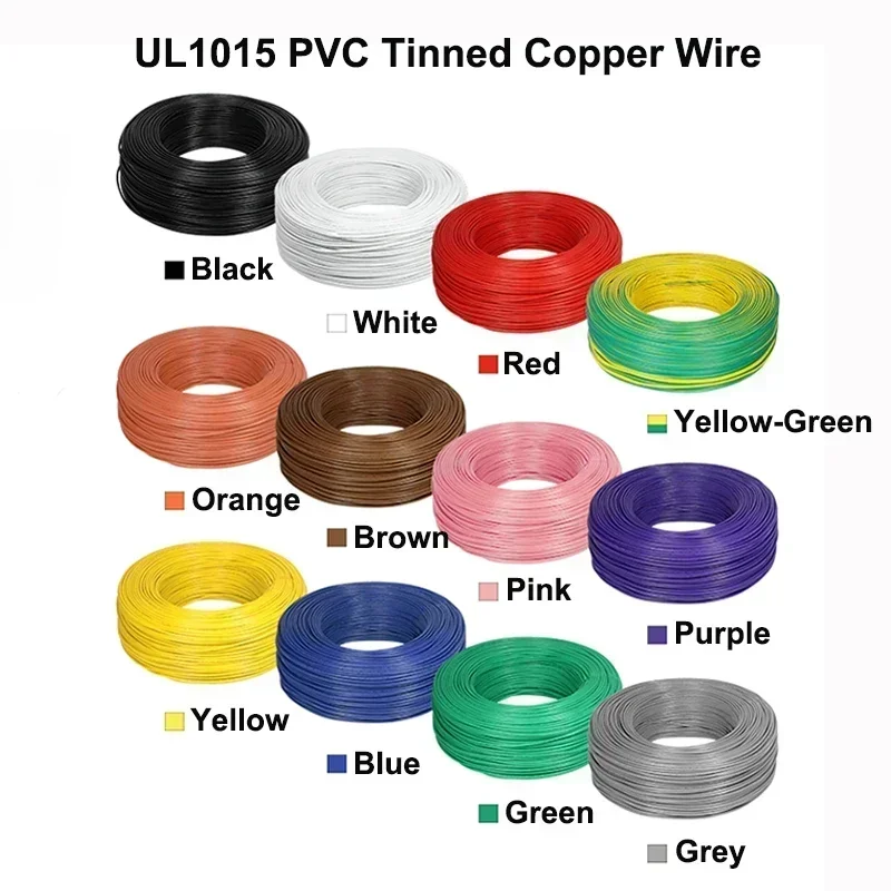 Cable eléctrico UL1015 de 2/5m con aislamiento de PVC, 24, 22, 20, 18, 16, 14, 12, 10, 8 AWG, 600V, iluminación de lámpara, Cable de cobre de línea LED artesanal - imagen 5