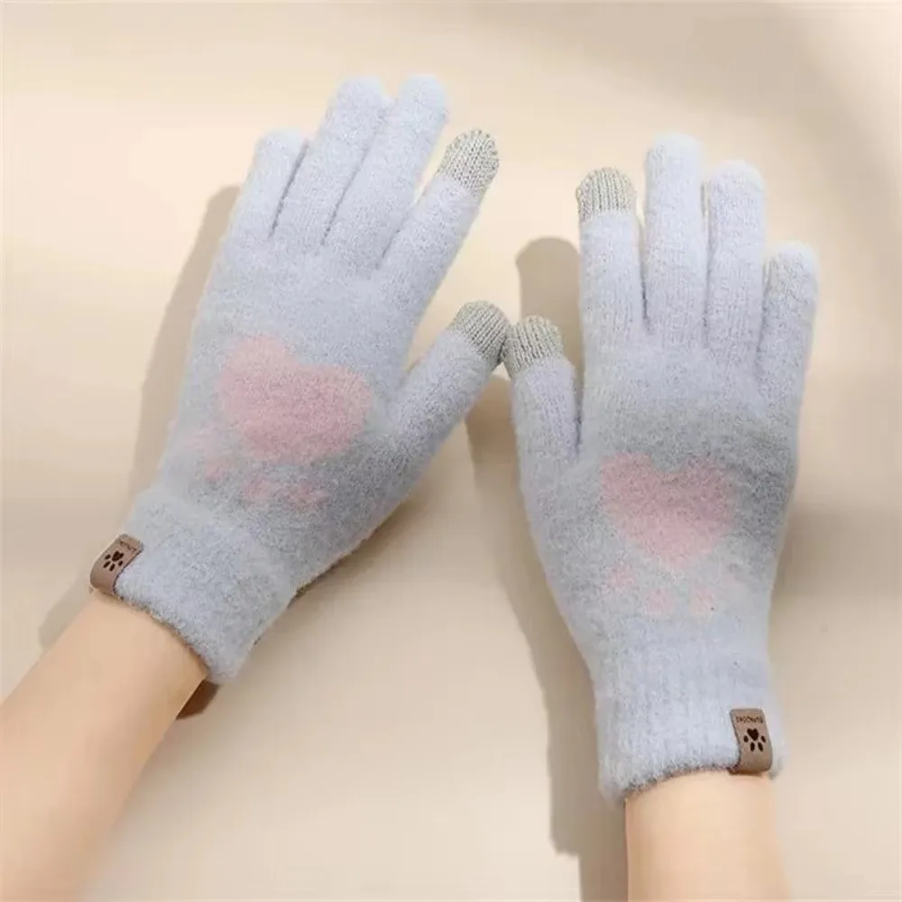 Guantes de pata de gato con dedos completos para mujer, manoplas gruesas con forro polar para invierno, cálidos guantes con pantalla táctil - imagen 5