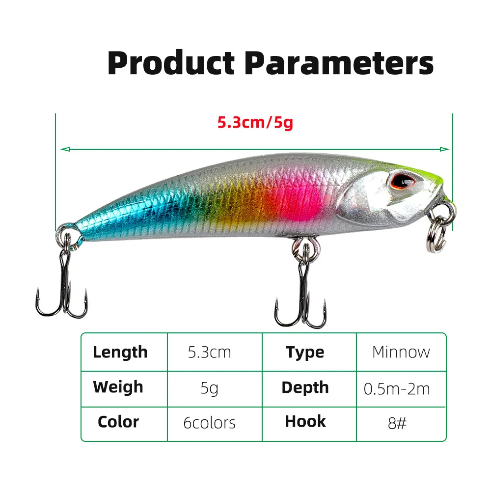 Señuelo de pesca de hundimiento lento, cebo Artificial duro, ojos 3D, aparejos de pesca, Minnow, 5,3 cm, 5g - imagen 3