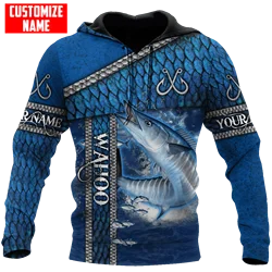 Wahoo Fish Sudadera pesca deportiva con capucha personalizada 3D