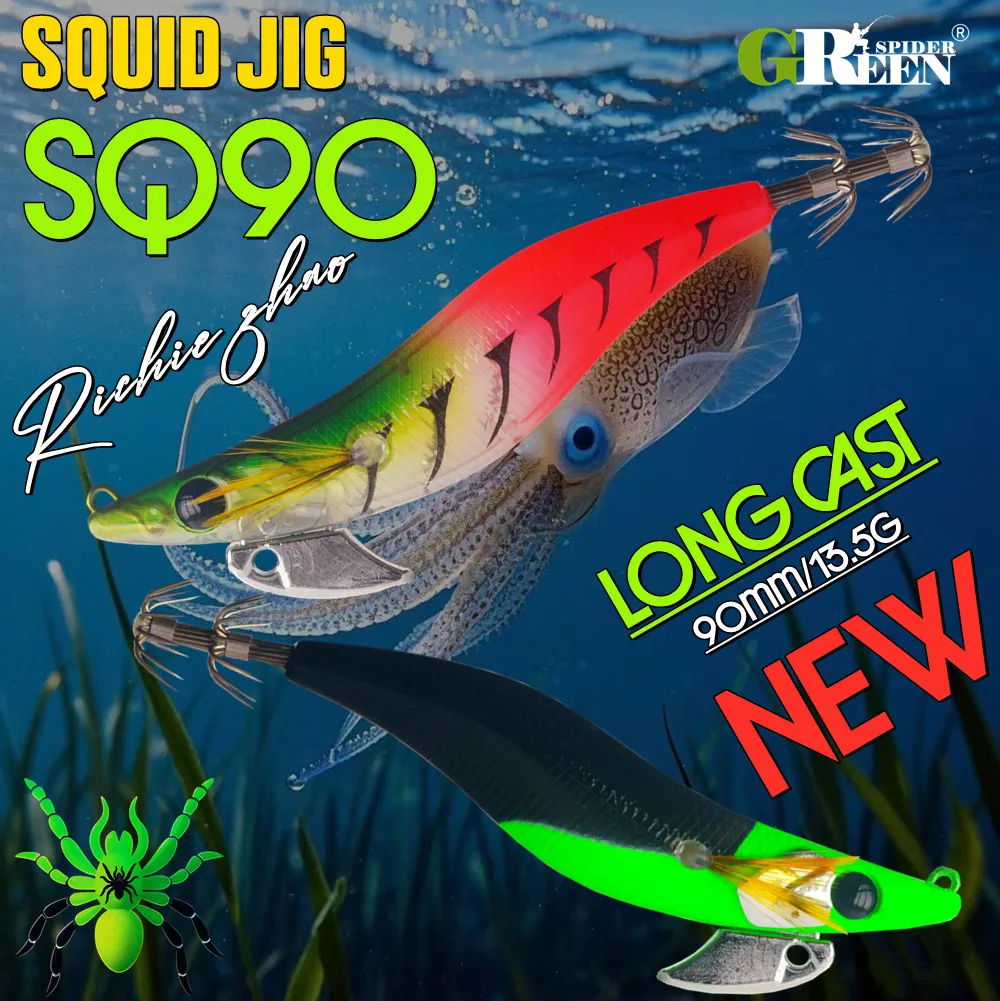 GREENSPIDER cebo de calamar 90mm 13,5g plantilla de calamar luminosa cebo Artificial para Webfoot pulpo EGI sepia Señuelos de pesca de mar - imagen 2