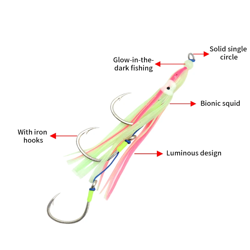 ZYZ-aparejos de cebo para pesca en el mar, 2 unidades/bolsa, anzuelos con pulpo luminoso, cebo suave, atún de agua salada, lubina a rayas, anzuelo Sabiki - imagen 2
