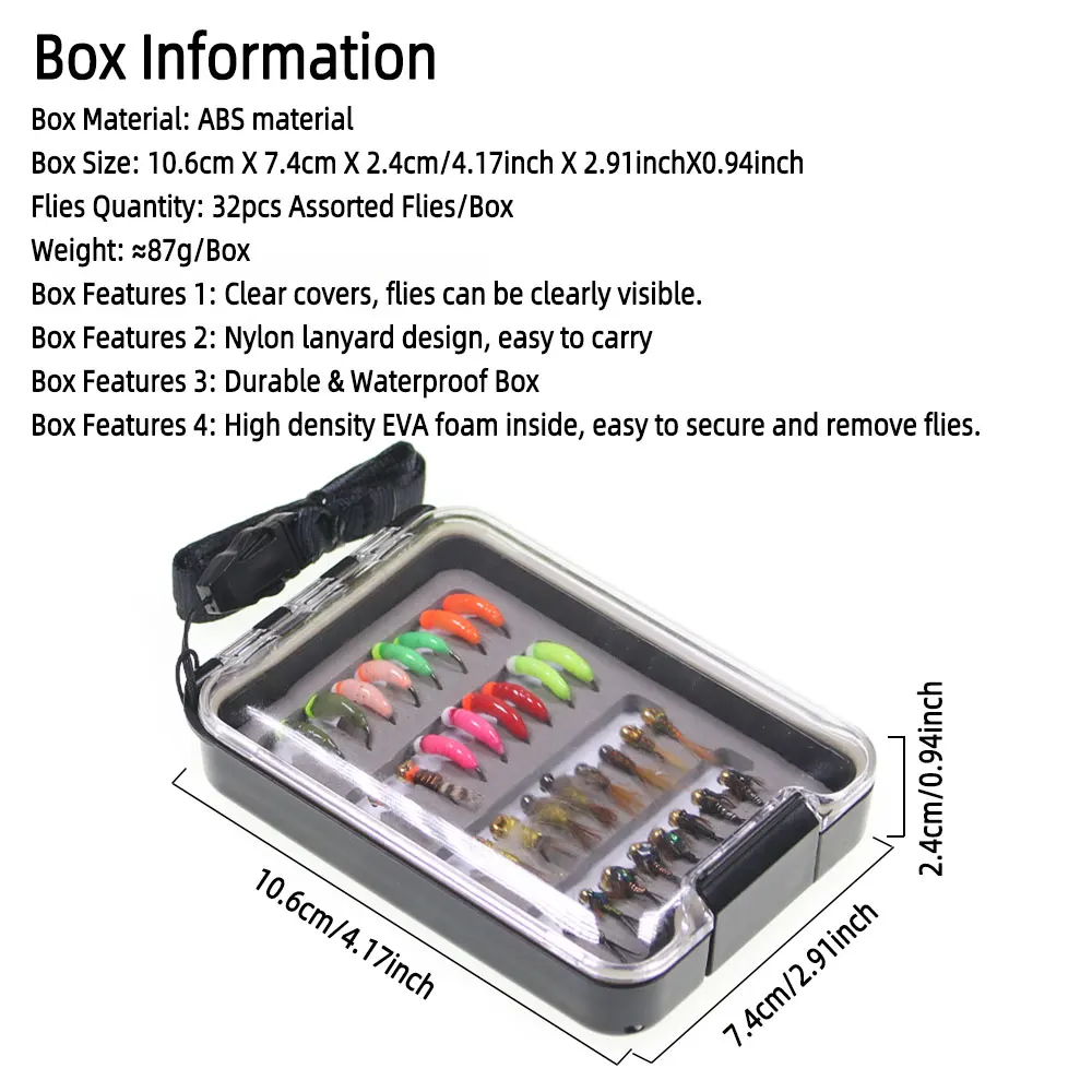 Bimoo-Kit de 32 Uds de moscas, plantilla de cuentas de tungsteno, plantilla de fregadero rápido, plantilla de cobre John Fly luminosa, ninfa, trucha húmeda, Señuelos de Pesca en hielo - imagen 3