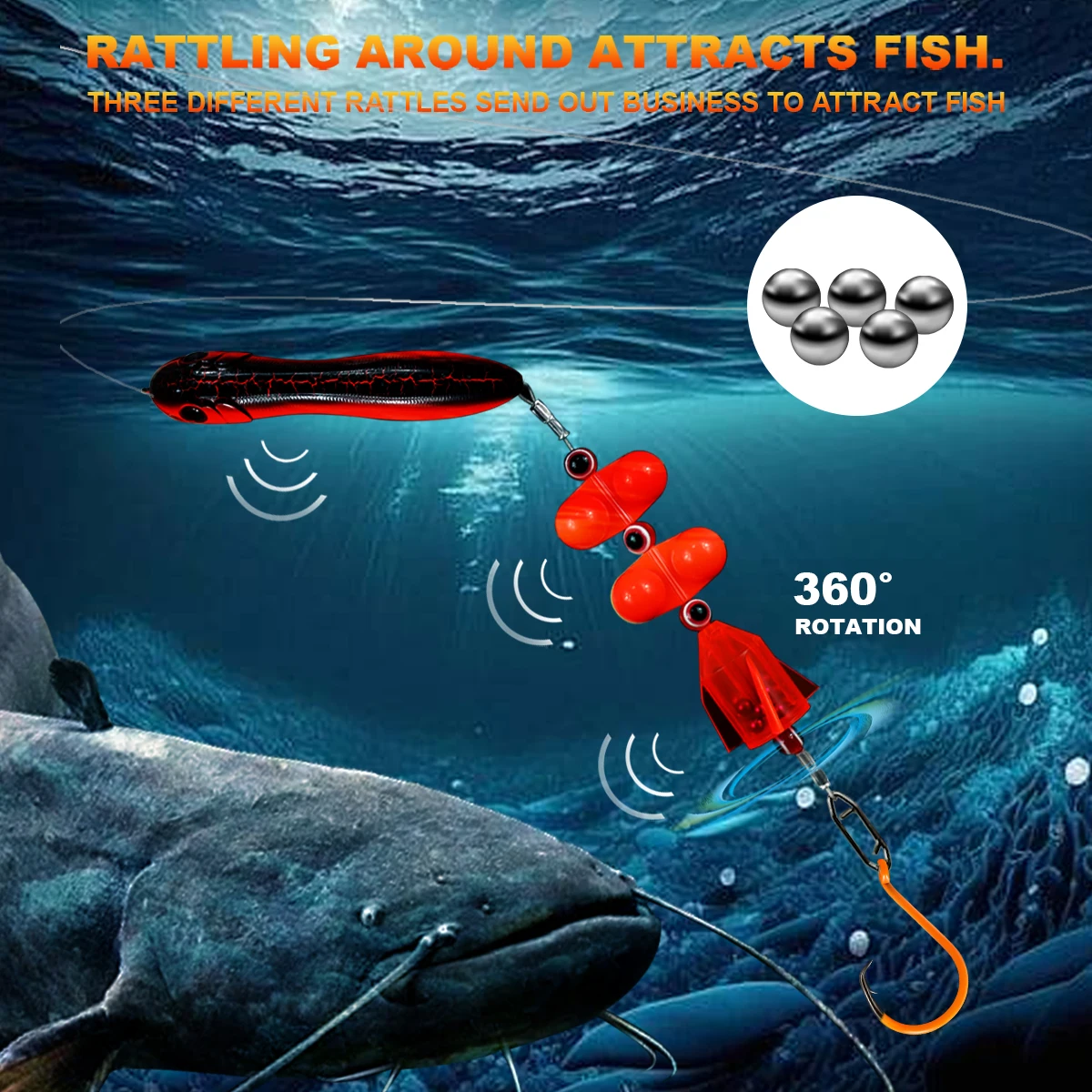 ZYZ 3 piezas de aparejos de bagre con 7/0 # 9/0 # 10/0 # Ganchos circulares coloridos, flotador de cebo falso y cuentas de timbre, Ideal para juegos de pesca de bagre - imagen 4