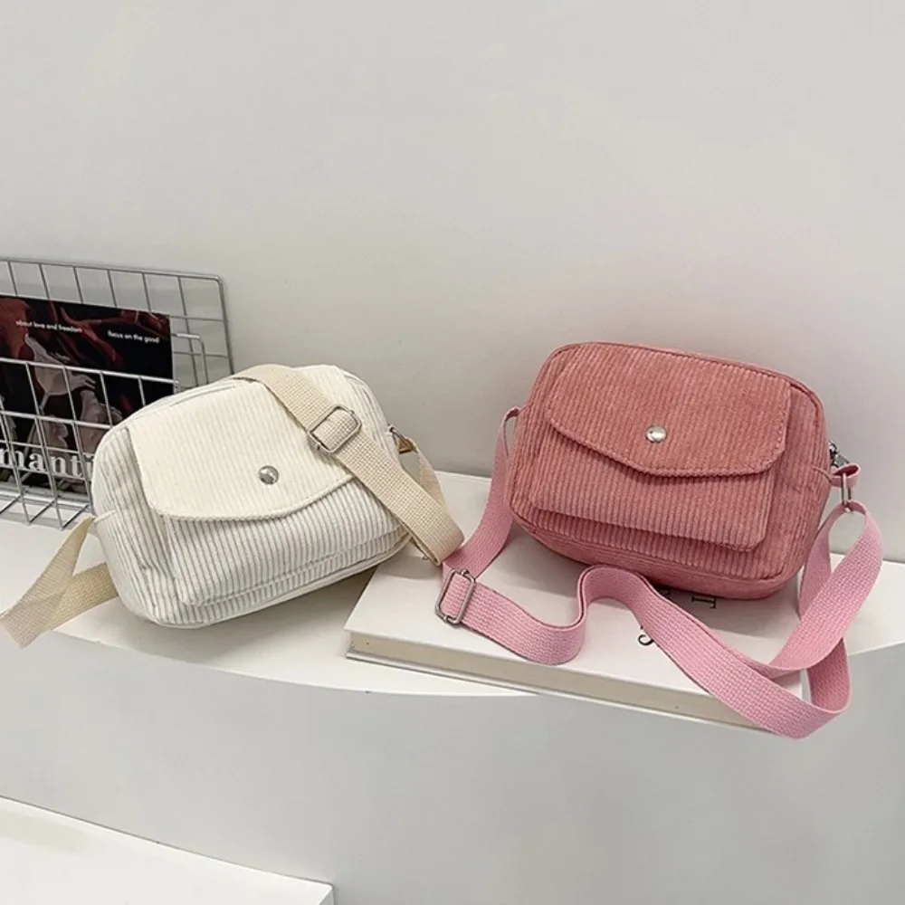 Bolso cruzado de pana a rayas, diseño Simple, correa ajustable, bolso cuadrado para mujer, Mini monedero de Color sólido para mujeres y niñas