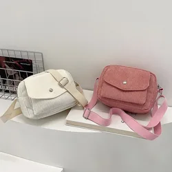 Bolso cruzado de pana a rayas, diseño Simple, correa ajustable, bolso cuadrado para mujer, Mini monedero de Color sólido para mujeres y niñas
