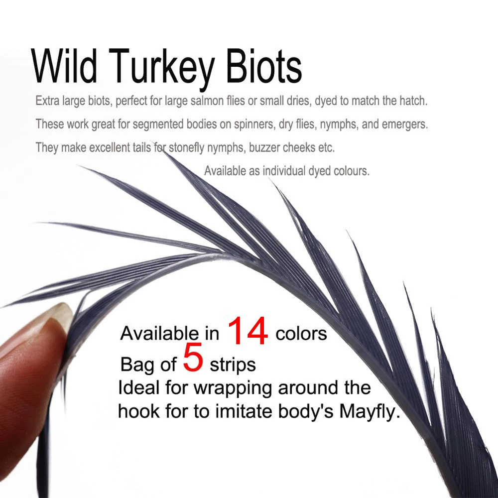 Wifreo-plumas de Biots salvajes de pavo para envolver el cuerpo, materiales de atado de moscas emergentes, Spinner, Nymph, 5 unids/lote por bolsa - imagen 2