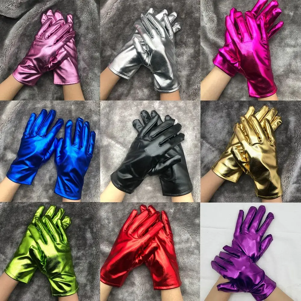 Etiqueta brillante guantes de cuero para mujer Cosplay gótico Punk guantes de conducción estilo fino actuaciones en escenario mitones Clubwear - imagen 5